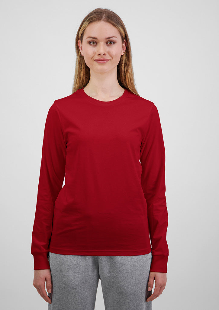 Goodmates Basis Womens Long Sleeve Tee in red, 100% cotton