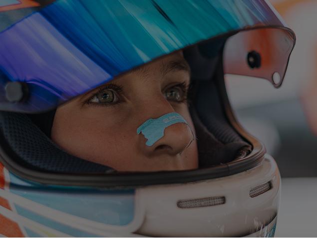 Racer wearing a nose strip