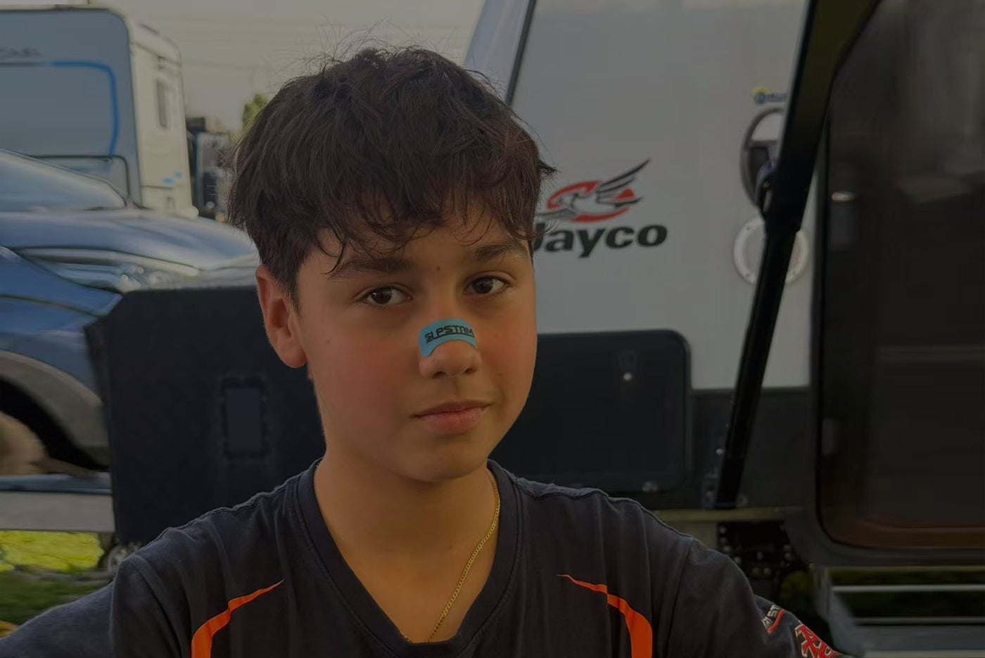 Racer wearing a nose strip