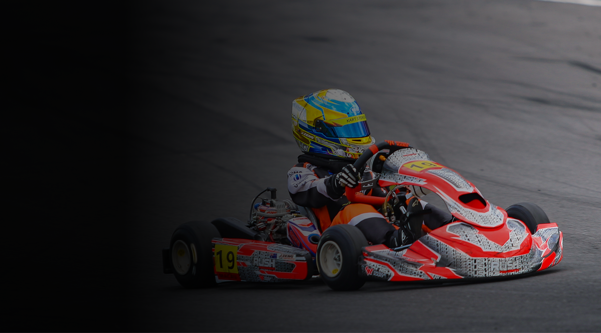 Racer wearing a helmet